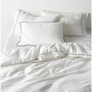 Crate & Barrel 100% Hemp Merrow Stripe Duvet Cover Crisp White Bedding Blanket